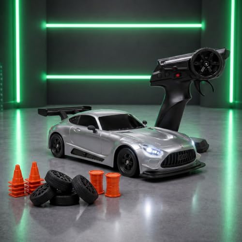 Image of L.O.T Toys Shadow RC Drift Car | 4WD 20Kmph, 2.4Ghz 100m Long Range Remote, Race-Ready ABS Body, Proportional Steering, Multi-Mode LED Lights (Asphalt Silver)