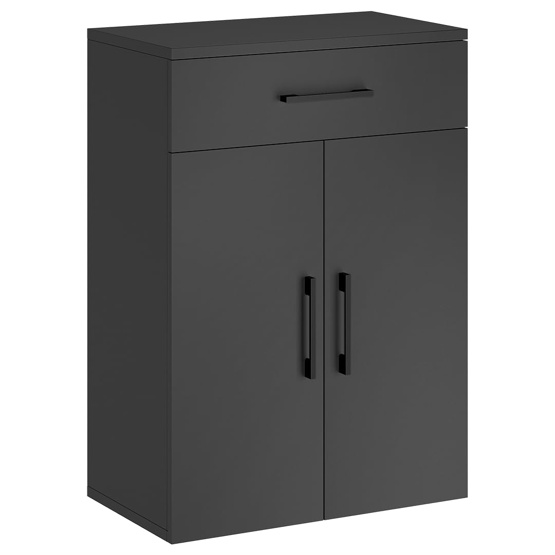 Bellamio Apol Mehrzweckschrank schwarz – Büroschrank 60cm breit – Aktenschrank Holz mit 1 Schublade 2 Fächer – kleines Bücherregal für Flur/Büro/Wohnzimmer – Aufbewahrungsschrank 88cm hoch