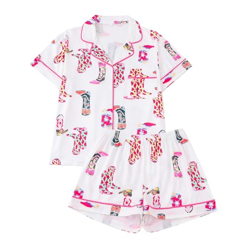 RONGTAI Womens Pajama Sets Button Down Short Sleeve Lapel Shirt with Pocket Matching Pj Shorts Two Piece Loungewear Set