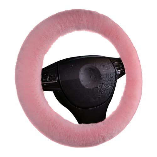 Dotesy Pure Wool Auto Steering Wheel Cover Genuine Sheepskin Great Grip Anti-Slip Car Steering Wheel Cushion Protector Universal 15 inch for Car,Truck,SUV,etc. (Pink)