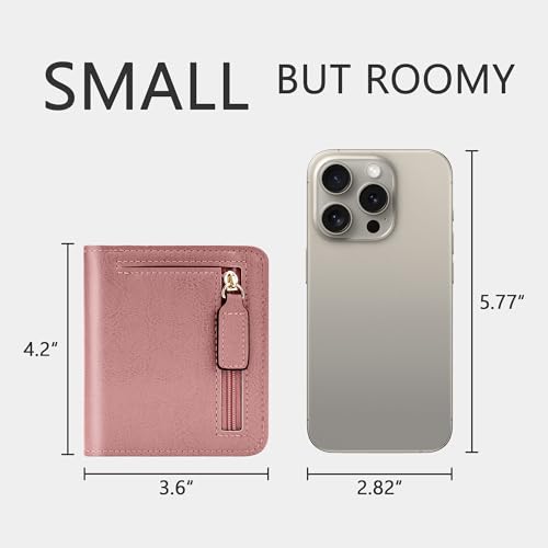 Image of Gostwo Small Wallet for Women, Slim Bifold Credit Card Holder, Compact RFID Blocking Cash Wallet, Billfolds Thin Leather Zipper Pocket, Mini Wallet Gift for Ladies Teen Girls Travel with ID Window