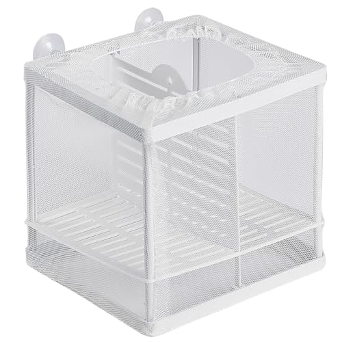 Pawfly Red de cultivo de peces para acuarios con malla de nailon y ventosas, red de separación de peces, pequeña caja aislante para alevines, contenedor de cría para alevines, camarones y peces