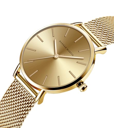 Image of HANNAH MARTIN Watches for Women Analog Women's Watch with Stainless Steel Expansion Band Minimalist Slim Dial 30M Waterproof Ladies Dress Wristwatch for Casual Daily Business