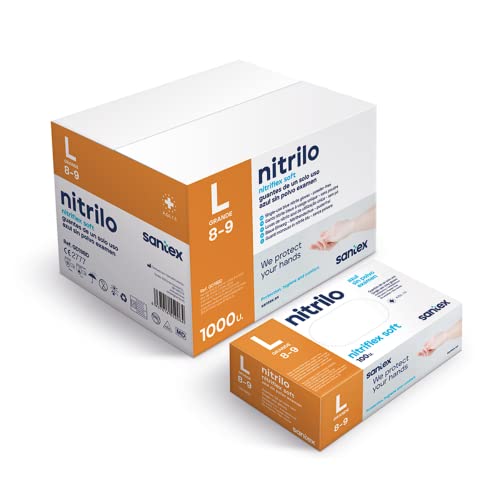 Santex Guantes de nitrilo sin polvo azul | Gama Nitriflex Soft | Guantes desechables de un solo uso | Libre de látex | Caja de 100 unidades | Talla S (L) Cover
