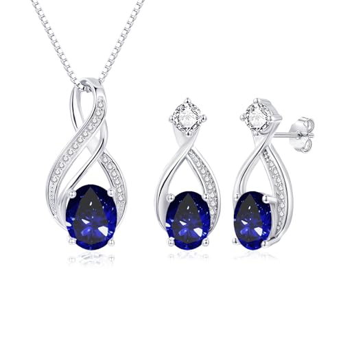 Bewenda Women's Jewellery Sets, 925 Sterling Silver Jewellery Sets for Women Girls, 2 PCS Infinity Teardrop Necklace & Stud Earrings with Cubic Zirconia, Chain 45cm Pendant & Studs Set with Gift Box