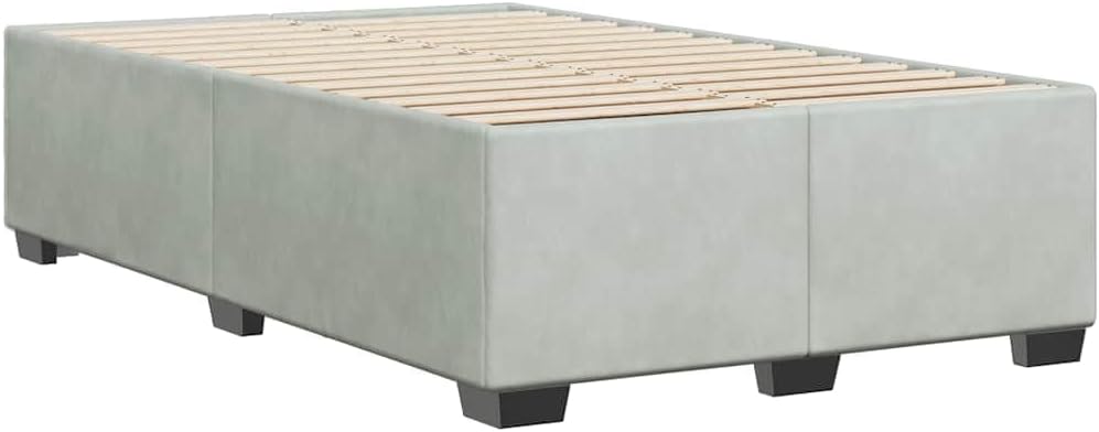 Bed Frame Light Gray Velvet Fabric Platform with Sturdy Slatted Foundation for Full Mattress Support, Easy Assembly, Modern Minimalist Bedroom Furniture with Durable Nonslip Feet