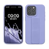 kwmobile Carcasa Compatible con iPhone 15 Pro MAX - Funda para móvil con Soporte y Agarre para Dedo Lila