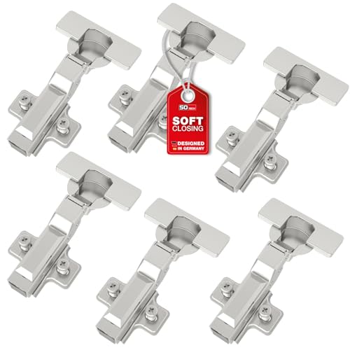 SOTECH SMOOTH 6 piezas bisagras de pote SOFT-CLOSE tope central 105° T52 con placas de montaje, tapas, tornillos y montaje rápido KLIP, probadas con 50.000 ciclos