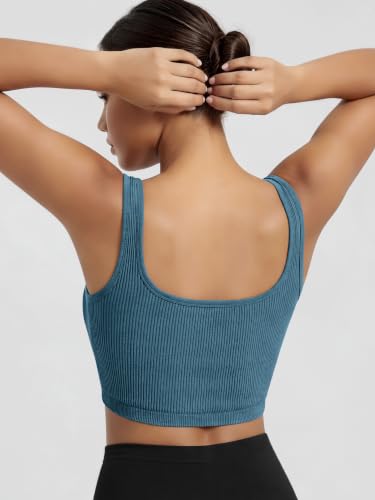 Image of ODODOS 3-Pack Seamless Square Neck Crop Tank for Women Ribbed Knit Soft Low Back Cropped Tops