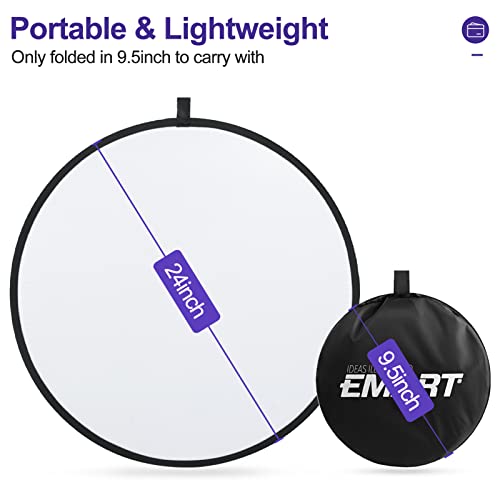 Emart 24’’ (60Cm) Light Reflectors 5 In 1 Photo Collapsible Photography Reflector With Bag - Portable Camera Light Reflector Photography Panel For Studio Video-Translucent, White, Silver,Gold,Black #TOP4