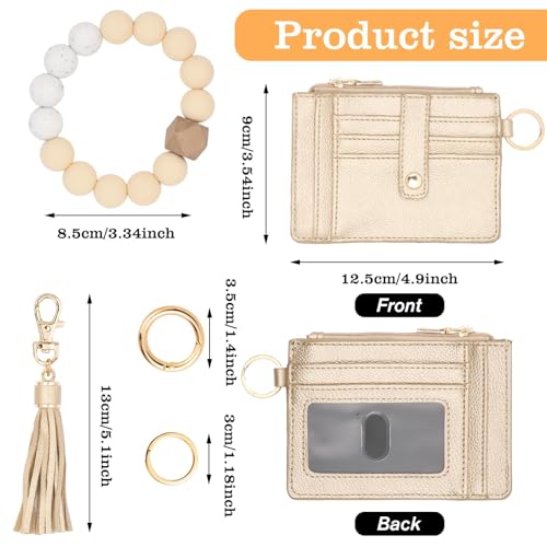 Image of KNGITRYI Wristlet Wallet for Women,RFID Keychain Wallet with Beaded Strap | 8 Card Slots,ID Window,Zipper Pocket,Leather Tassel,Compact Design