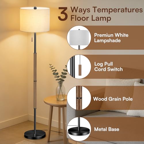 Dark Brown Floor Lamp with 13.2" Linen Shade and 3 Color Temps for Study - image 4