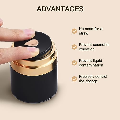 Airless Pump Jars with Mirrors 1 oz, Lotion Dispenser, Moisturizer Container, Push Container for Cream, Skin Care(30ml, Black & Gold)3