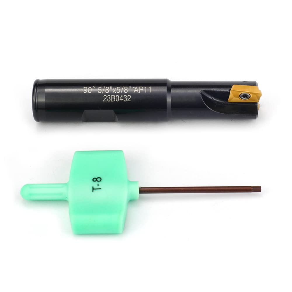 OSCARBIDE Indexable End Mill, 5/8" Square Shoulder, 2 Flutes, 90 Degree, AP11, Straight Shank, 3-1/4" Length, Includes 2 APKT11T3 Carbide Inserts