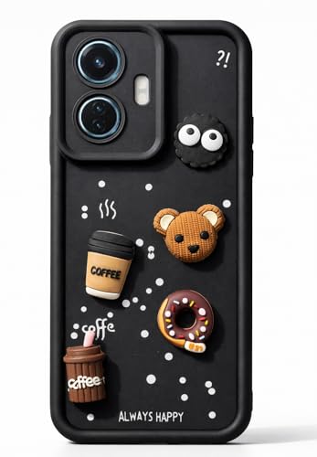 Image of Bintage Cute Fun Taddy| 3D Ball Bear| Donut| Coffee Rubber Case Camera Protection Back Cover Compatible for IQOO Z6 44W - Black
