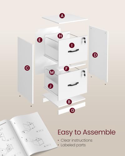 Image of VASAGLE 2 Drawer File Cabinet with Locks, for A4, Letter Sized Documents