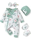 Mikrdoo Preemie Baby Girl Clothes Long Sleeve Button Snap Rompers 4 Pieces Clothe Set for Preemie Girl Green Floral Dress