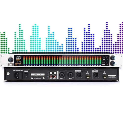 Digital Equalizer, Single/Double 31-Band Stereo Graphic EQ, with LED Light Display, 10 Preset Effects, PC Debugging, Automatic Noise Reduction, High, Mid and Bass Adjustment, for Recording Studio(Sing