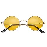 PORADAY Classic Circle Glasses Retro Round Polarized Sunglasses Hippie Style Small Rounded Sun Shades (Gold/Clear Yellow)