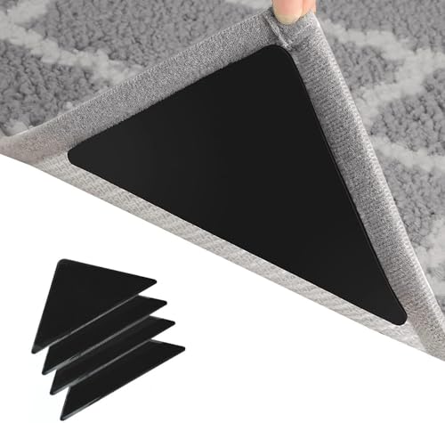 16 Pcs Rug Grippers | Double-Sided Anti-Slip Pads for Multi-Surface Floors Washable Adhesive Backing - Corner Lock System for Area Rugs on Tile & Hardwood