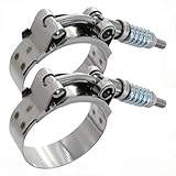 1.5' T Bolt Hose Clamp Spring Loaded Stainless Steel - Working Range 41mm - 48mm for 1.5' I.D. Hose with 2mm - 5mm Wall Thickness, Auto-adjusting maintain Constant Clamping Force (41-48mm, 2 Pack)