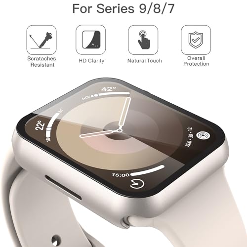 Image of Misxi Case with Screen Protector for 45mm Apple Watch Series 9 /8 /7 | 2-Pack Cover with Tempered Glass for 9 /8 /7, Scratch Resistant Sensitive Touch Protection, Starlight