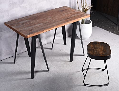 Lisuden Set Of 2 Modern Bar Stools, American Retro Country Style Dining Chairs, Mid Century Wooden Saddle Top Short Barstool With Metal Base, 18.5 Inches #TOP5