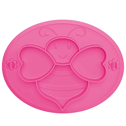Image of Suction Plates for Baby Toddler, Silicone Kids Plates, BPA Free Food Grade Silicone, Microwave and Dishwasher Safe, Bee Divided Design, Peach