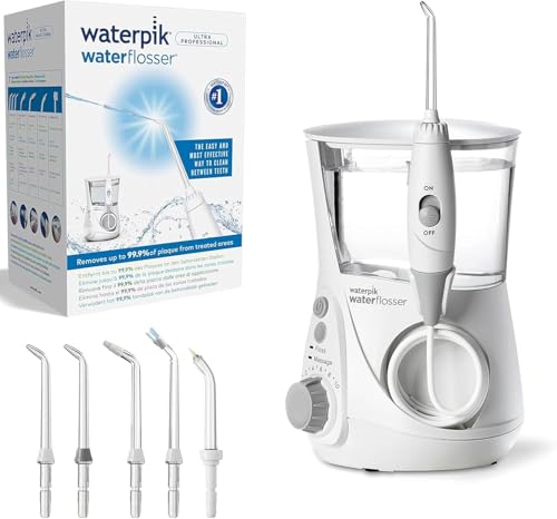 Waterpik Ultra Irrigador Dental Sobremesa Profesional con Agua a Presión y Sistema Avanzado de Control de Presión Mediante 10 Posiciones con 6 Boquillas, Eliminación de Placa Dental, Blanco (WP-660EU)