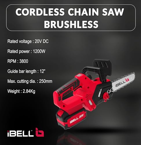 Image of iBELL 20V MAX Cordless Garden Tool kit Leaf Blower, Chain Saw, Brushcutter Combo Kit - Brushless Power Tools with 2 Batteries (4Ah) and Charger Included.
