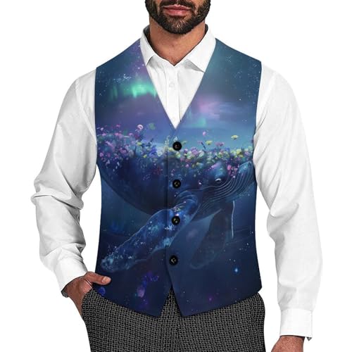 Whale Men's Suit Vests Business Formal Dress V-Neck Waistcoat Tops with 2 Pockets