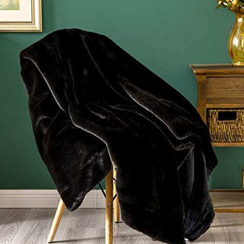Sofila Faux Fur Throw Blanket Mink Plush Fleece, Super Soft Warm Cozy Fuzzy for Sofa Couch Bed Home Decorative Luxury Elegant, Black Panther, 50 x 60 Inches