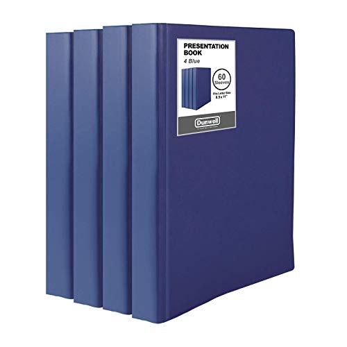 Dunwell Binders with Plastic Sleeves - (Navy Blue, 4 Pack), 60-Pocket Bound Presentation Books with Clear Sleeves, Each Displays 120 Pages of 8.5x11