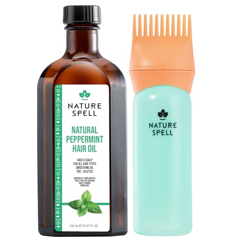 Nature Spell Peppermint Oil for Hair & Scalp with Comb Applicator, Pre-Diluted Cooling Oil to Refresh Roots and Support Stronger Strands, For All Hair Types, Vegan, 150ml