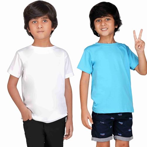 Image of Kids Round Neck T-Shirt Half Sleeves 100% Cotton Rich Soft Comfortable Fit Stylish Plain Color White+1 Combo Original Brand Tshirt for Boys
