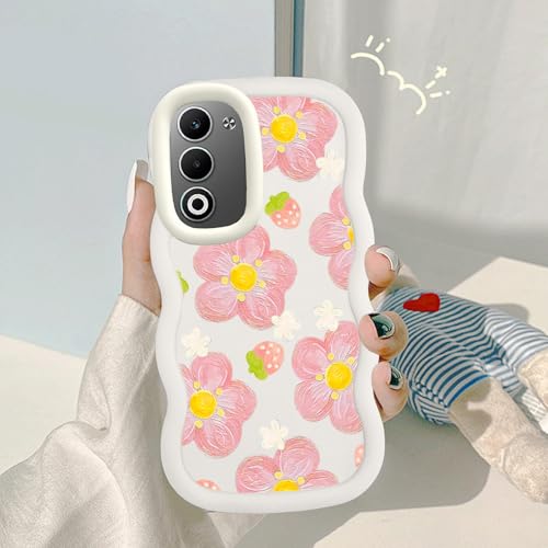 WOWUDI Coque Arrière en Silicone Liquide pour Oppo A5 5G/A5 4G/A5i Pro,Mignon Boucle Ondulée Mignon Strawberry Design Housse Protection Antichoc Protection Etui - Blanc