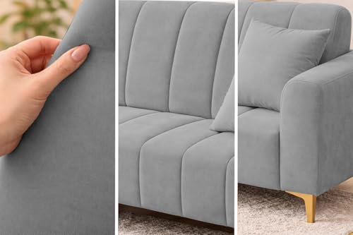 Image of Casaliving Velour Modern Velvet Sofa, Tufted Design Upholstered 3 Seater Sofa Set for Living Room, (Dark Grey Colour) Premium Velvet Fabric Sofa