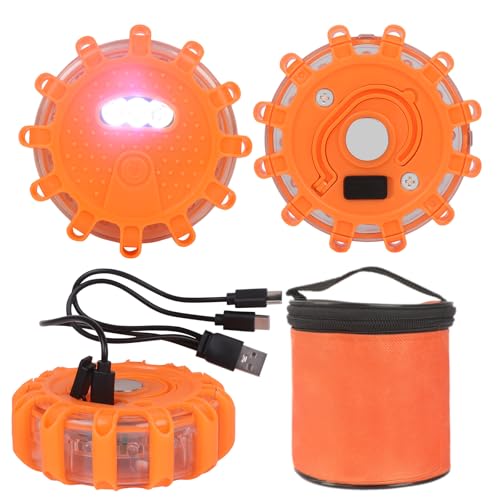 Qiping 3 StüCk Warnleuchte mit Magnet und Haken, USB-Autoladegerät Und 3-In-1-Ladekabel mit 9 Flash-Modi, LED Rundumleuchte Für PKW LKW RV Camping, Bergsteigen, Wandern