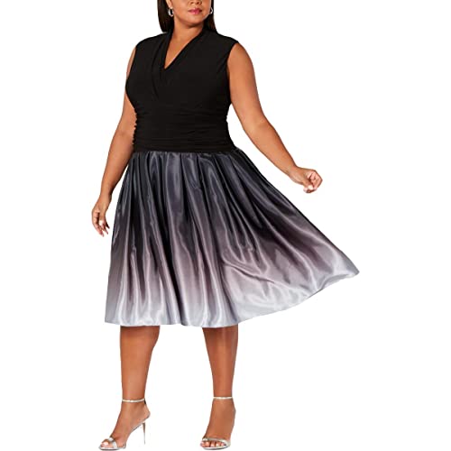 Image of S.L. Fashions Women's Plus Size Tea Length Tuck Neck Fit and Flare Dress