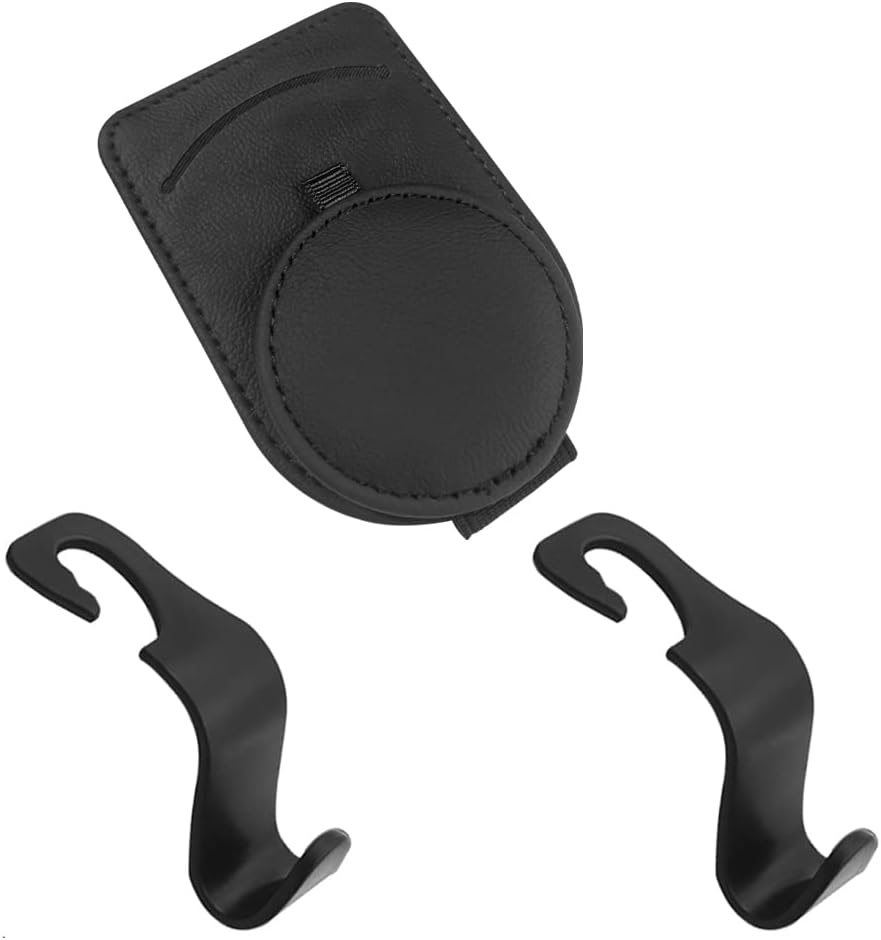 Jiale Glasses Holder with 2 Pcs Car Seat Headrest Hooks, Universal for Car Sun Visor Sunglasses Eyeglasses Mount, Car Back Seat Headrest Organizer Hanger Storage Hook
