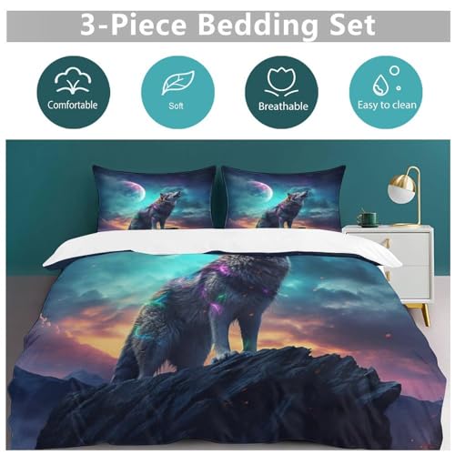 Loup housse de couette 3 pièces lit king size parure de lit microfibre zippée - 6