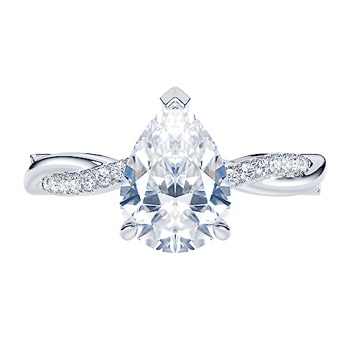 THELANDA Sterling Silver 4-Prong Petite Twisted Vine 2CT Teardrop Pear Shape Genuine Moissanite Engagement Ring Promise Bridal Ring2