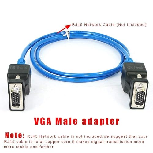 Image of VGA Male to RJ45 Female Converter, VGA to LAN Extender 15pin Male to LAN CAT5 CAT6 RJ45 Net Cable Female Adapter. Black.