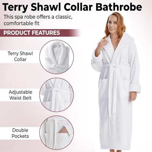 Cotton Terry Robes for Women and Men, Terry Shawl Collar Bathrobe, ONE SIZE - UNISEX Men & Women Spa Robe3