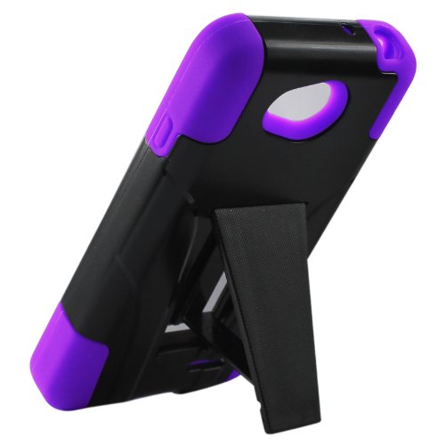 Reiko Silicone Case With Protector Cover With Kickstand For Lg L70/Lg Realm Ls620 New Type Kickstand - Retail Packaging - Purple/Black #TOP2