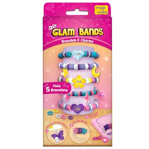 Image of Imagimake Plastic DIY Glam Bands Bracelet & Charms |Create 5 Unique Bracelets | Mess- Free | Art & Craft Kit | Birthday and Return Gifts for Kids Ages 3,4,5,6, Multicolour