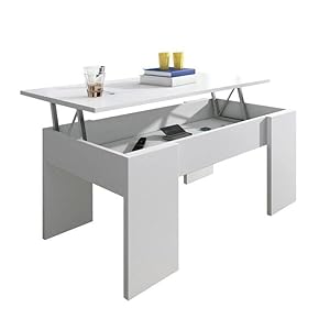 SHIITO | Modelo VINCCI- Mesa de Centro Elevable | Moderna y Funcional | Acabado en Blanco - 45,3x90x50 cm