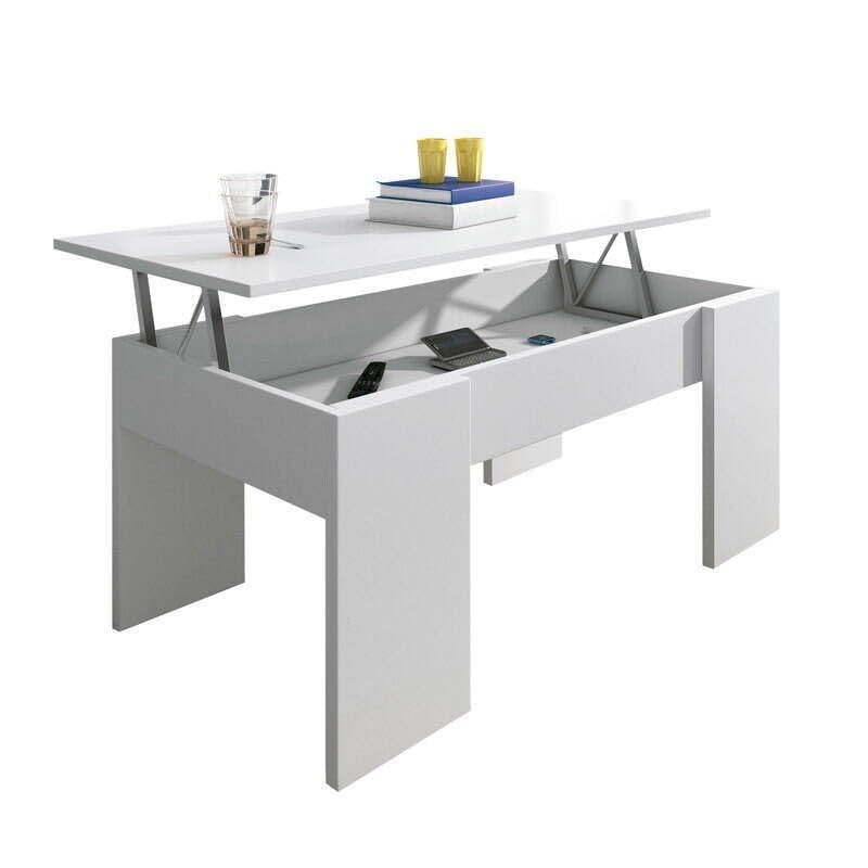 SHIITO | Modelo VINCCI- Mesa de Centro Elevable | Moderna y Funcional | Acabado en Blanco - 45,3x90x50 cm