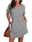 SAMPEEL Tshirt Dresses with Pockets for Women Plus Size Casual Short Sleeve Dress Gray XXL