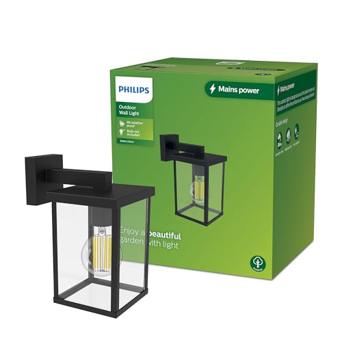 Philips Lighting: Aplique pared Exterior Bellini, formato cuadrangular, negro, max. 25W, resistente a intemperie IP44 (no incluye bombilla)